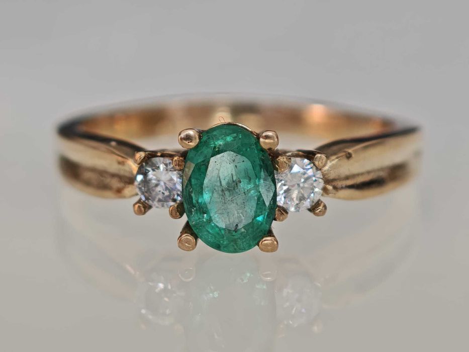 Inel 14k smarald si diamante naturale 1,2ct