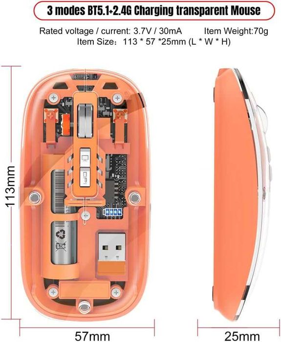 Прозрачная Магнитная мышь M233, тройной режим, 2,4 ГГц, Bluetooth