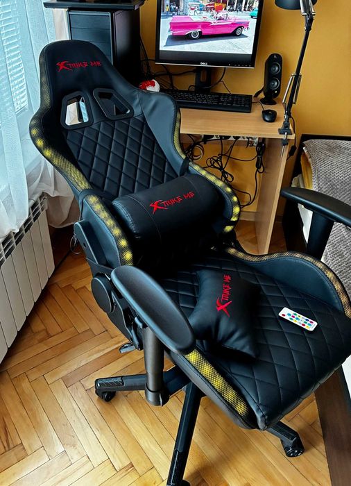 НОВ Геймърски стол - Светещ с дистанционно