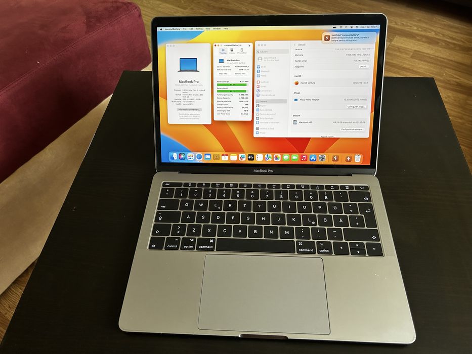 Vând Macbook Pro A1708 produs in decembrie 2018 128 GB SSD 199 cicluri