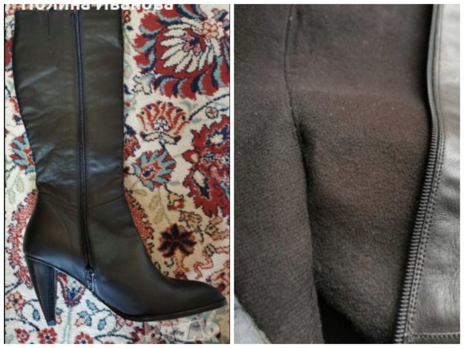 Черни кожени ботуши, нови, за тънък прасец