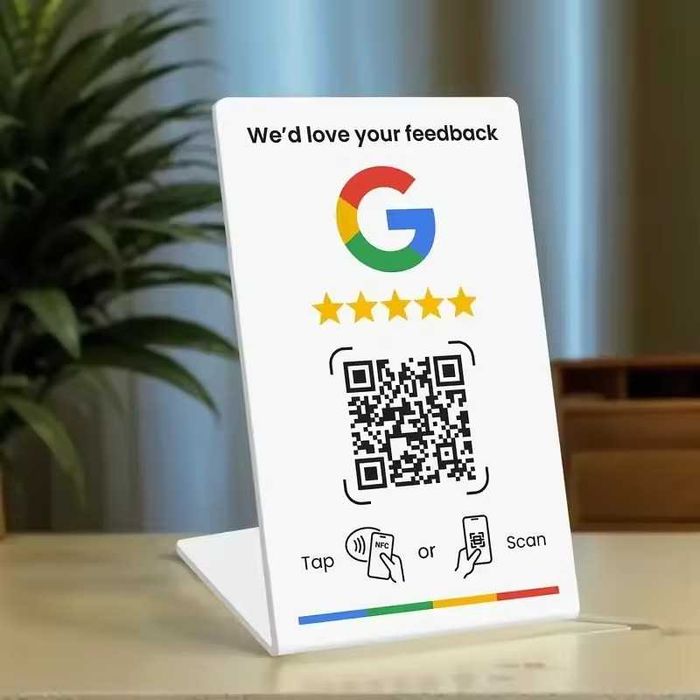Табела / стойка за Google отзиви с NFC + QR код за ресторант/бизнес