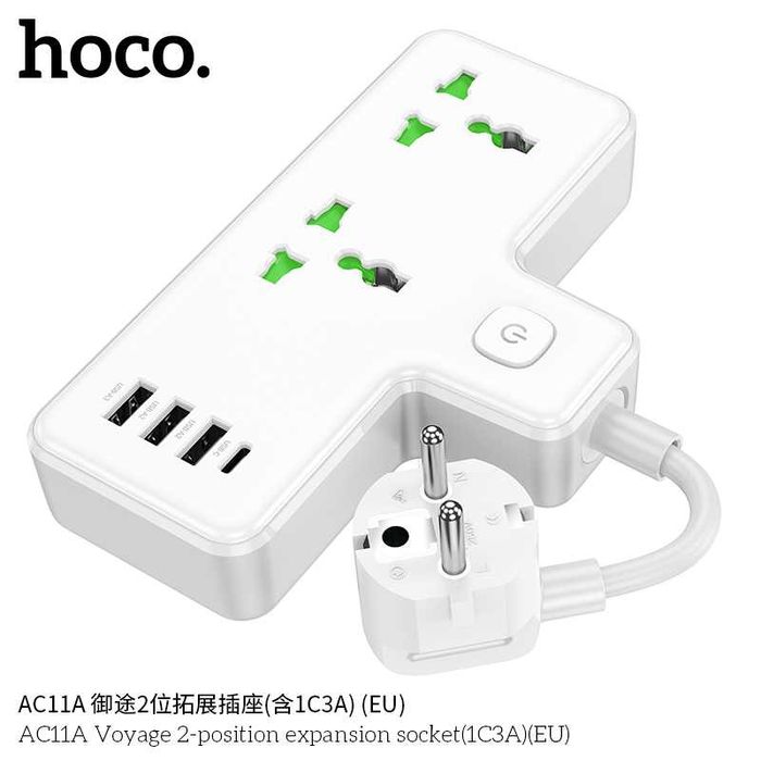 Hoco AC11A Voyage Сетевой фильтр 2 розетками и USB-портами PD17W (EU)