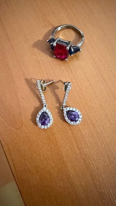 Сребърни sterling silver 925  обеци с камъни и пръстен