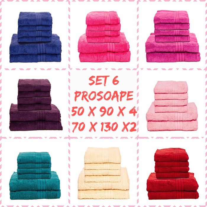 OFERTA Set 6 Prosop Baie Bumbac 100 % Pakistan Calitate Premium Deluxe