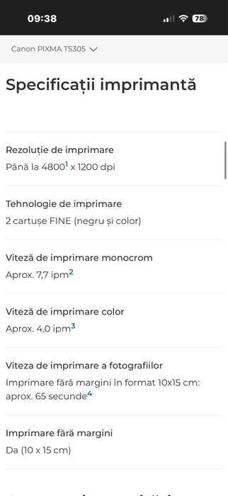 Imprimantă Canon Pixma TS305, funcțională, necesită cartușe