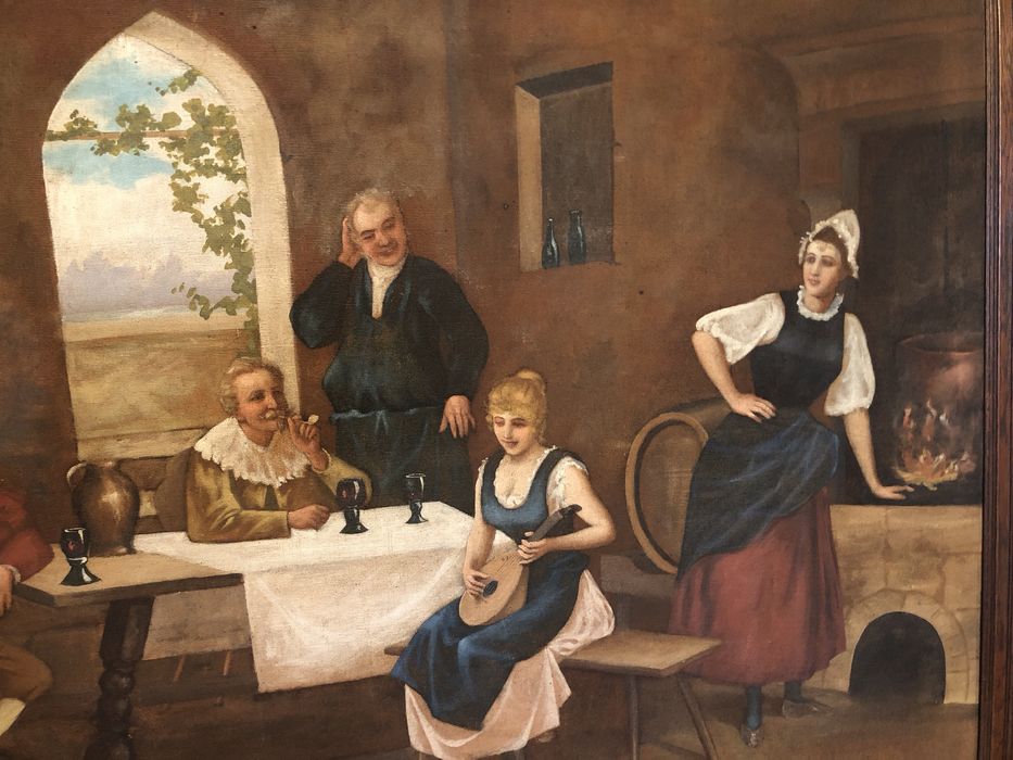 Tablou,pictura foarte veche in ulei pe panza groasa,rama din lemn