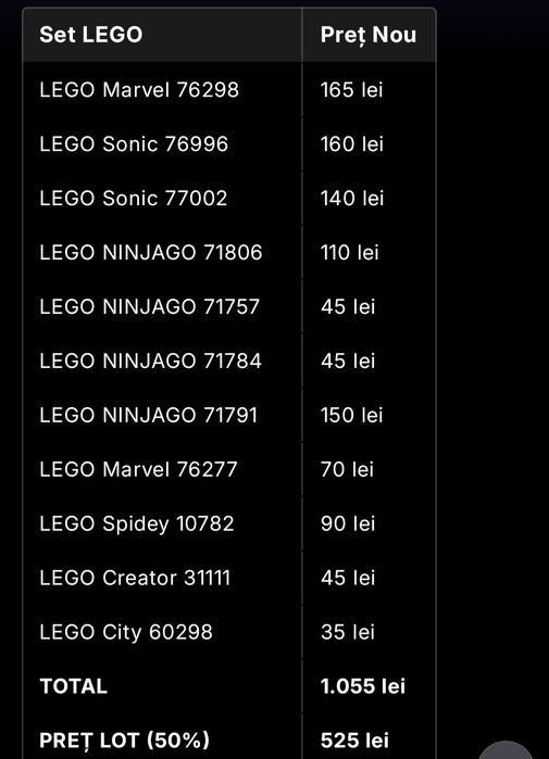 Lot LEGO Original Marvel Sonic NINJAGO – 76298, 71791, 76996 etc