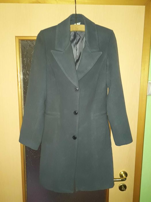 Vand palton din lana, culoare albastru- petrol, model clasic