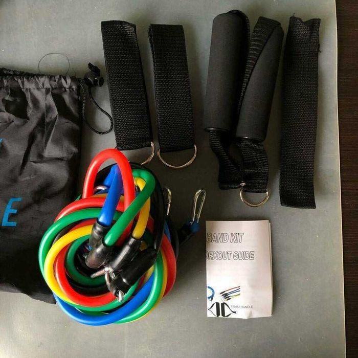 Set 11 piese extensor fitness corzi elastice latex antrenament TRX