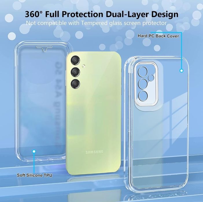 Прозрачен 360° Градуса Кейс за Samsung Galaxy A17 A16 A05s A15 A24 A2