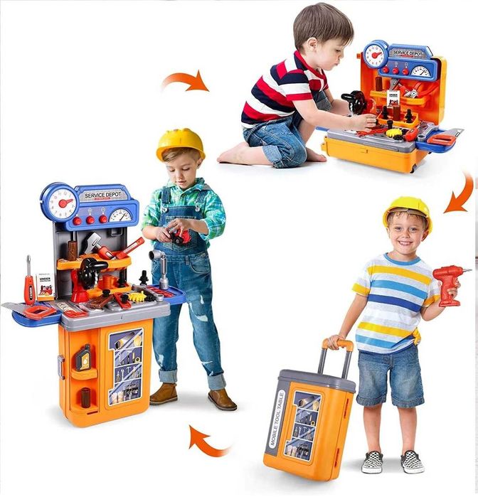 Детский игровой набор инструментов в мобильном чемодане верстак дрель