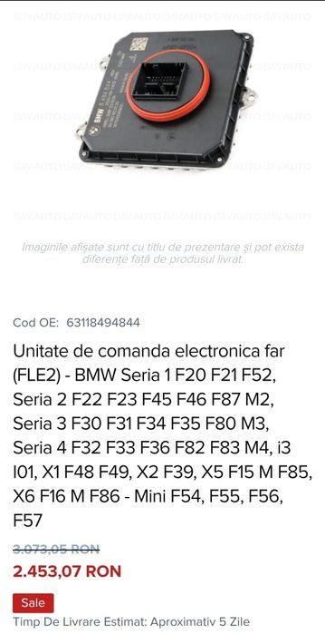 Calculator modul droser far full led adaptiv NOU 8494844 FLE2 FLE2MAX BMW Seria 1 F20 3 f30 4 f32 x5 f15 x6 f16 x1 f48 x2 f39 MINi