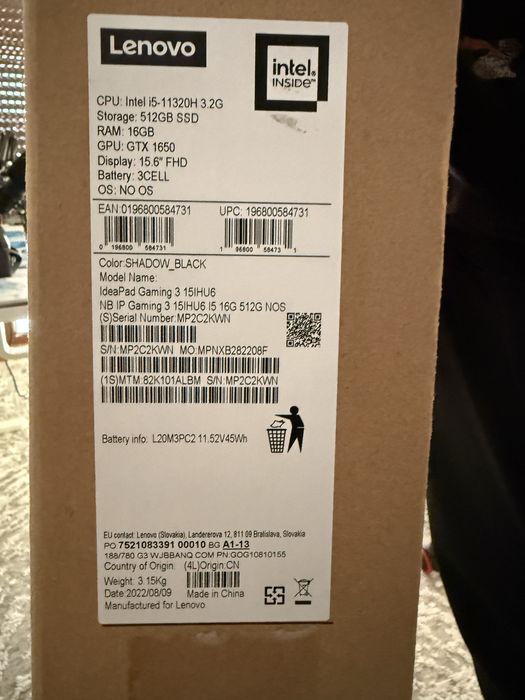 Лаптоп Lenovo ideapad gaming 3