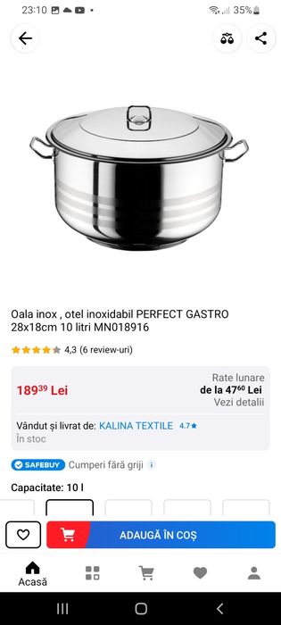 Cratiță inox Profesiona 45 L (45  x 30 ) Ofertă 489 Lei
