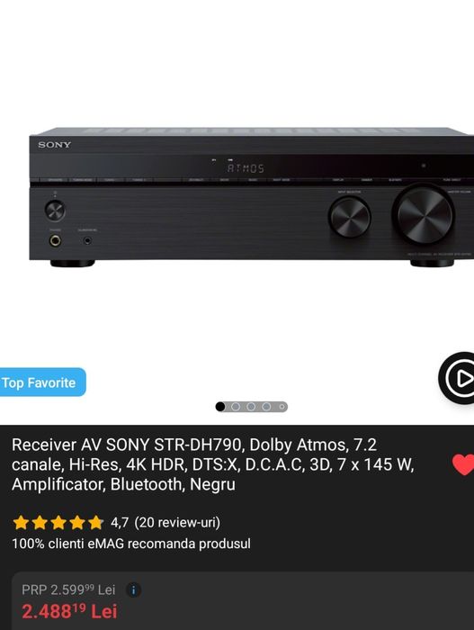 Receiver AV SONY STR-DH790  + boxe 5.0Jamo S 807 HCS+ sub q acoustic