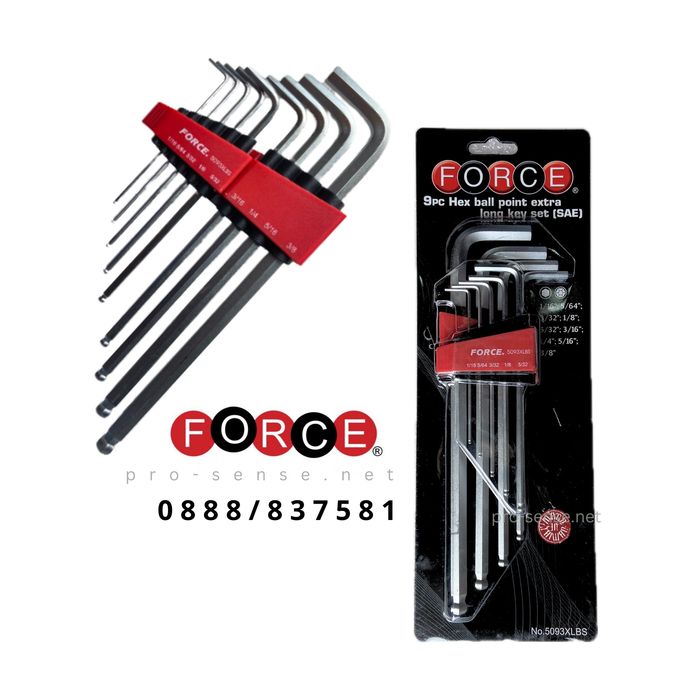 Удължени Шестограми Г-Образни с топче 9 части FORCE 5093XLBS
