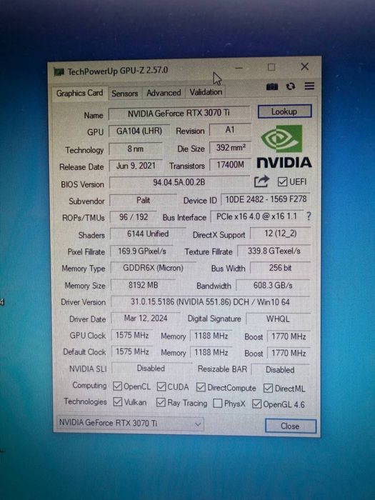 RTX 3070ti 8GB GDDR6X  в идеальном состояние