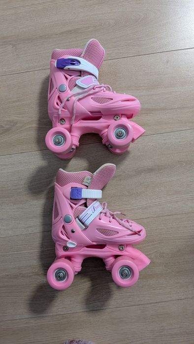Role reglabile cu 4 roți, pentru fete, PowerQ, Roz, XS 27-30