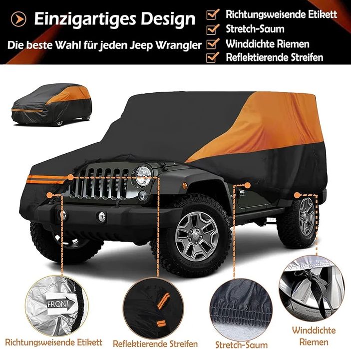 Водоустойчиво покривало за Jeep Wrangler 2 врати, черно/ оранжево