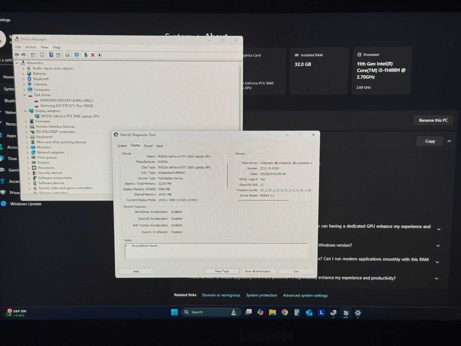 Lenovo Legion 5 15ITH6H  165 Hz, 32GB RAM, 3060 6GB GDDR6