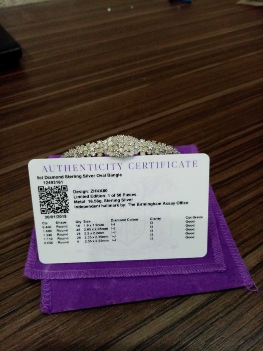 Съртефицирана Бутикува сребърна гривна лемитирама серия 5ct диаманти