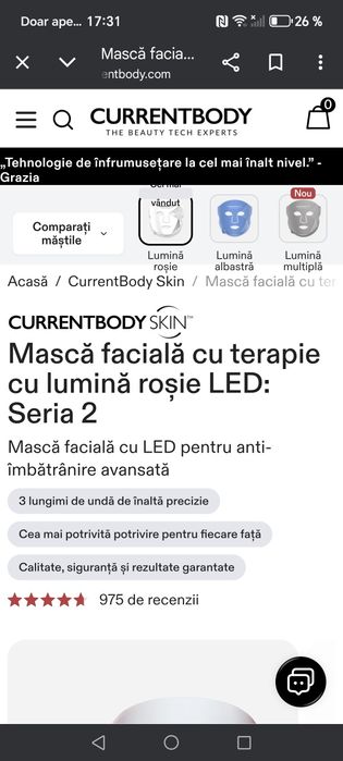 Mască facială cu terapie cu lumină roșie Led