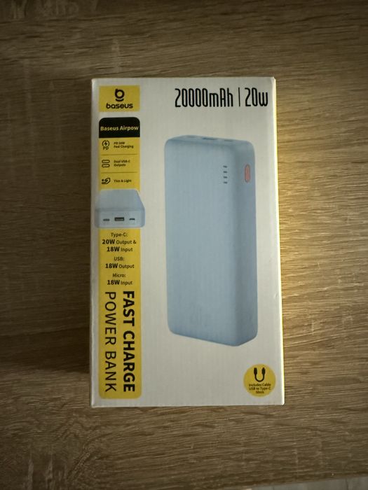 Power bank Baseus Airpow 20.000 mAh, 20W, cu cablu inclus nou sigilat