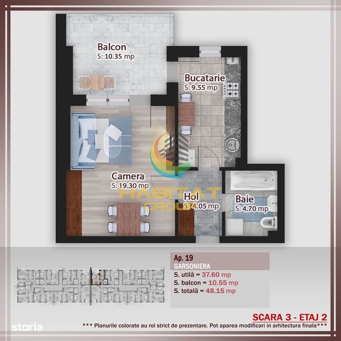 Garsoniera cu terasa - 48 mp - metrou N.Teclu