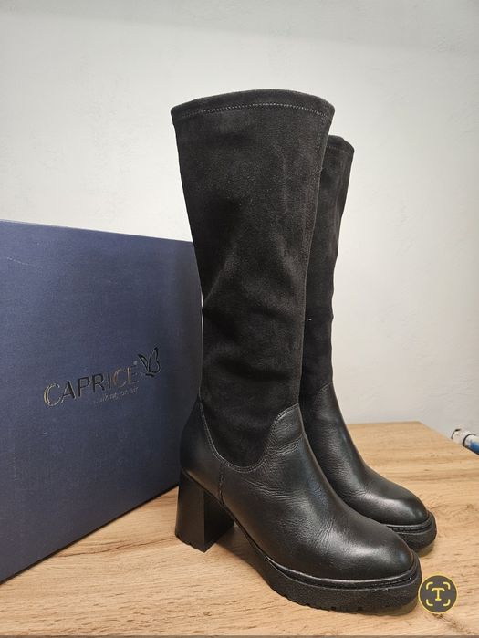Ботуши Caprice 37 черни кожа и велур
