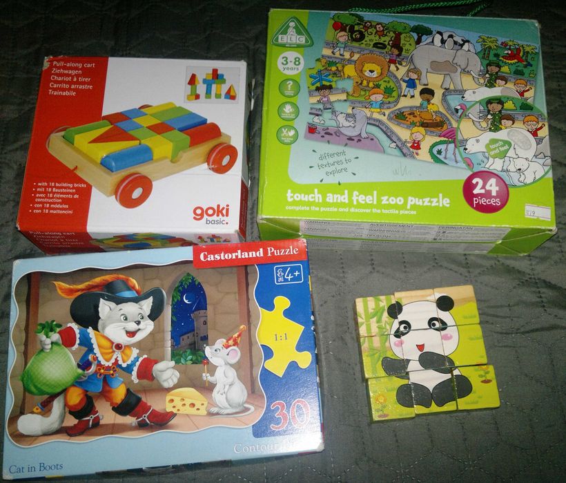 дървени играчки , пъзели, карти, конструктори