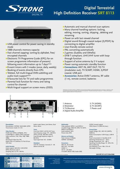 HD Цифpoв ефирен пpиeмниĸ Ѕtrоng ЅRТ 8113