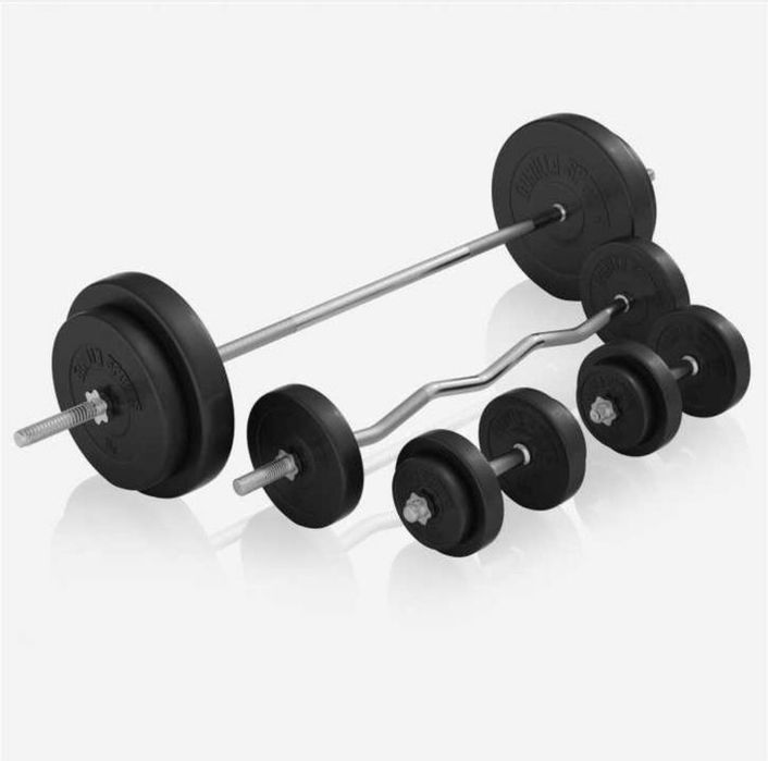 Set banca multifunctionala cu greutati din ciment de 100 kg