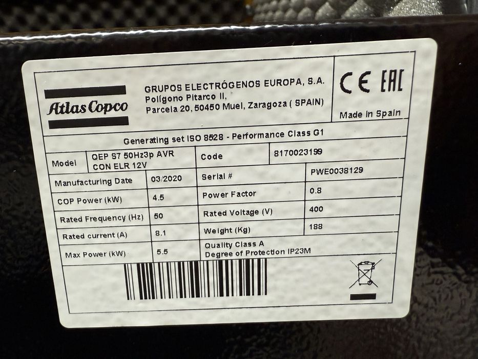 Generator de curent Atlas Copco QEP S7 / 5.5 kw / Diesel Yanmar / nou