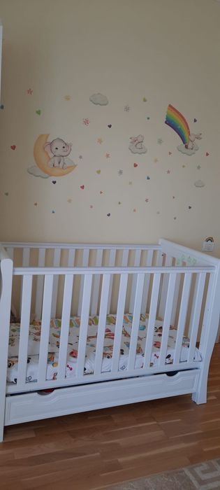 Patut copil lemn alb + saltea cocos triplustrat