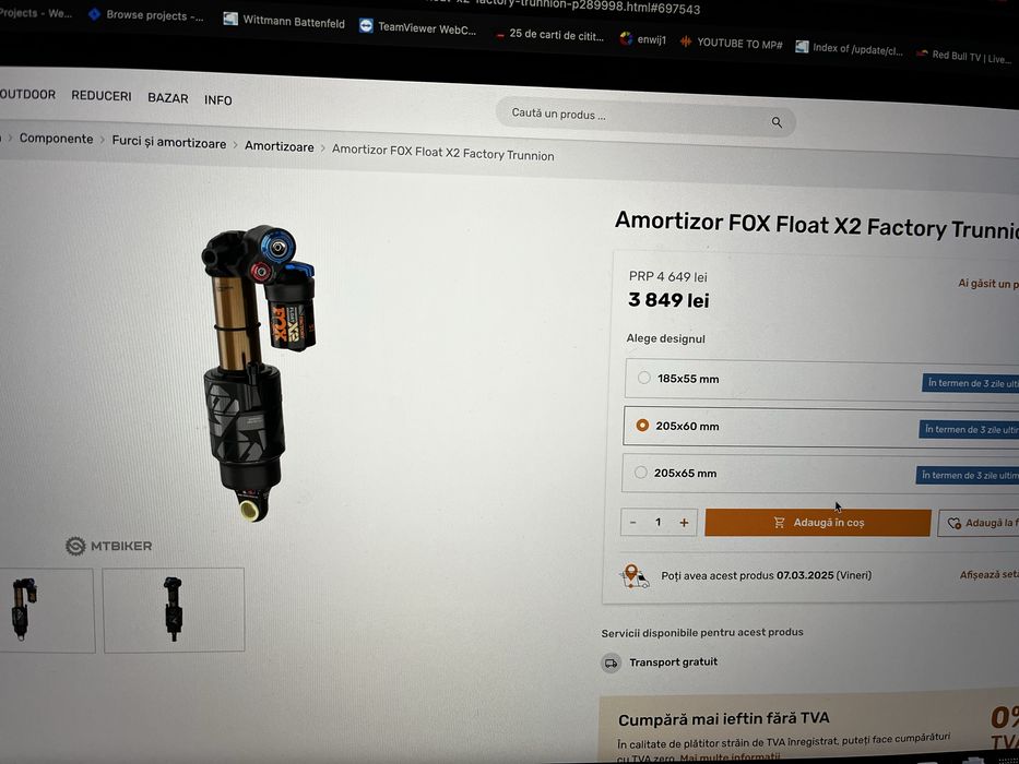 Amortizor spate shock fox x2 model nou 205x60mm trunion nukeproof giga