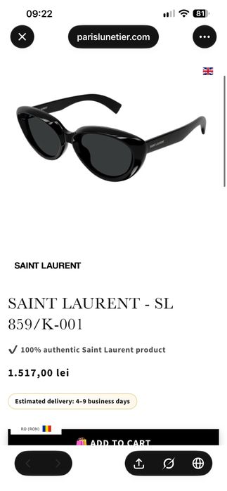 Ochelari de soare Saint Laurent (YSL) model SL 859/K 001 + Bon fiscal ! Garantie ! Factura !