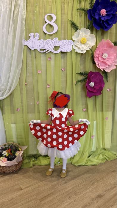 Платье красное в белый горошек детское 104