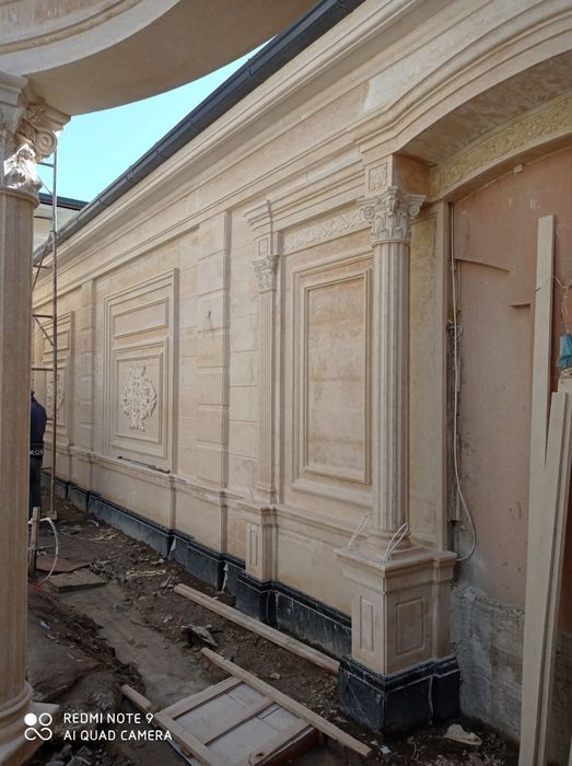 Фасадные работы натуральный травертин и мрамора гранита под ключ