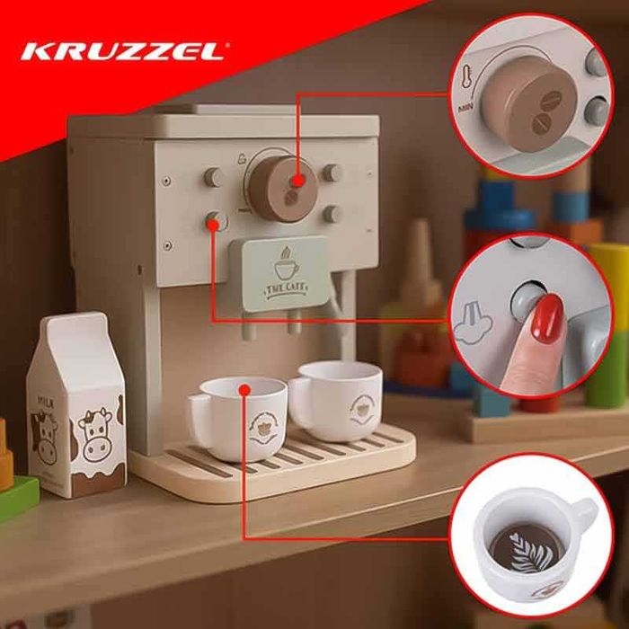Дървена кафе машина за деца Kruzzel с аксесоари