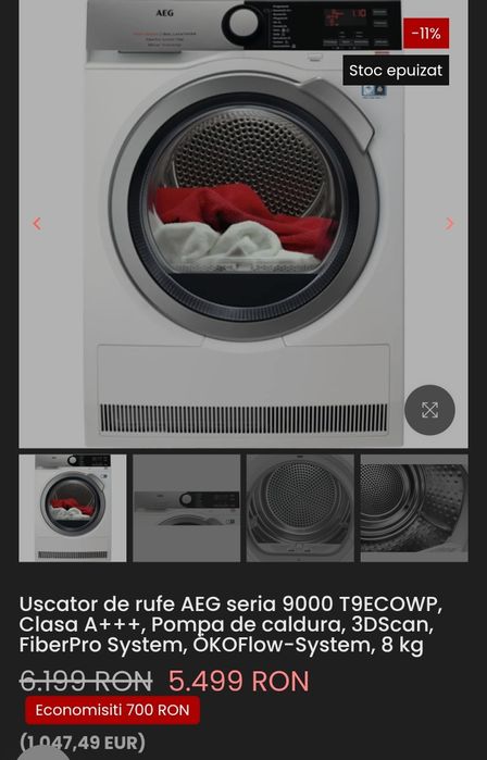 Uscator de haine Aeg seria 9000 cu 3D scan fiber pro.