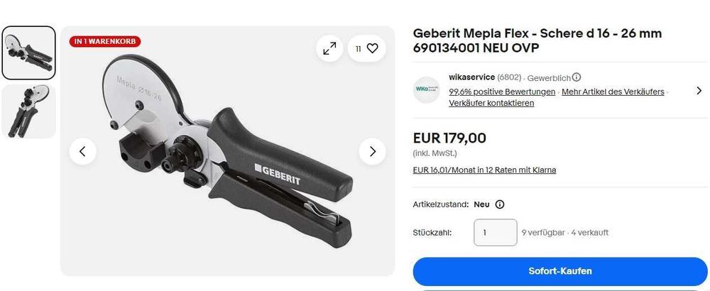 Geberit Mepla Flex - Клещи за рязане на ПВЦ тръби 16-26mm