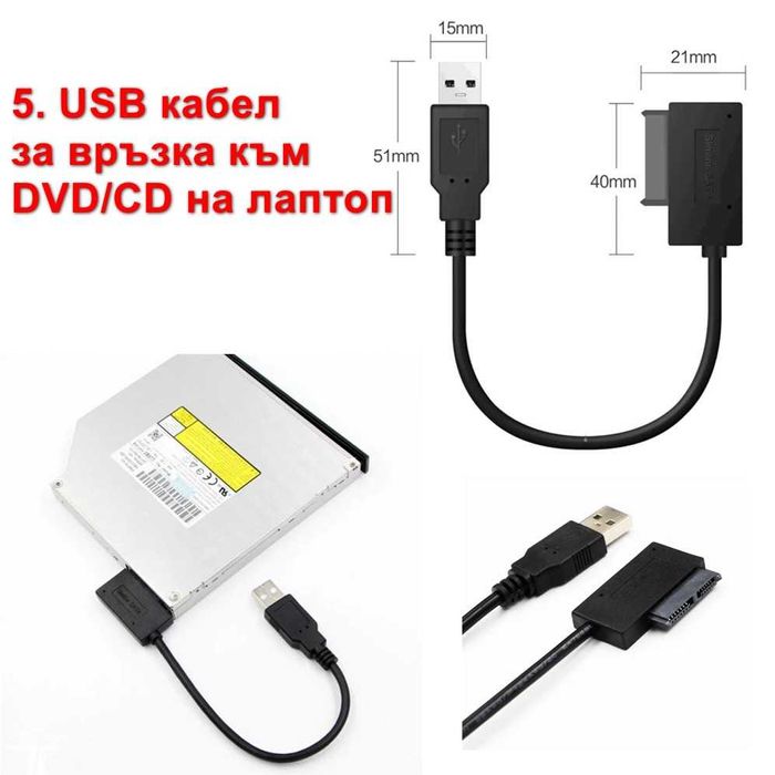 USB кабел за връзка към твърд диск 2.5"/3,5" SATA/IDE HDD/SSD/DVD