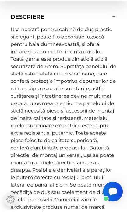Ușă de duș, 160x195cm, 6mm