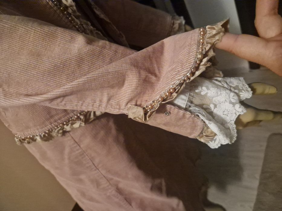 costum vintage sacou si fusta din reiat, roz pudră,  marime L