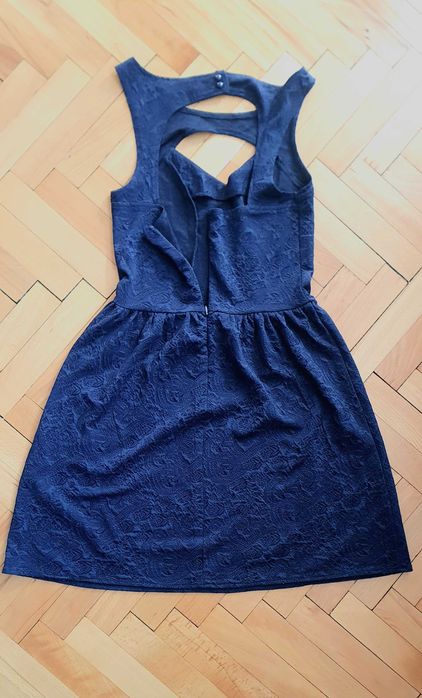 Рокля, синя, коктейлна, къса р.38