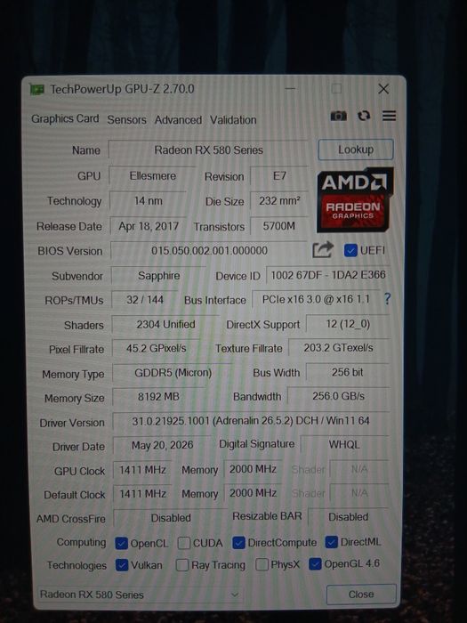 Видеокарта RX 580 Sapphire Nitro+ 8 Gb