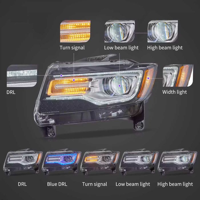 Комплект LED фарове за GRAND CHEROKEE 2011 - 2013 с начална анимация