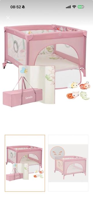 Tarc de joaca Lionelo Mille Plus Roz, pliabil, include saltea, 4 jucarii cu velcro, manere textile 100x100x77 cm
