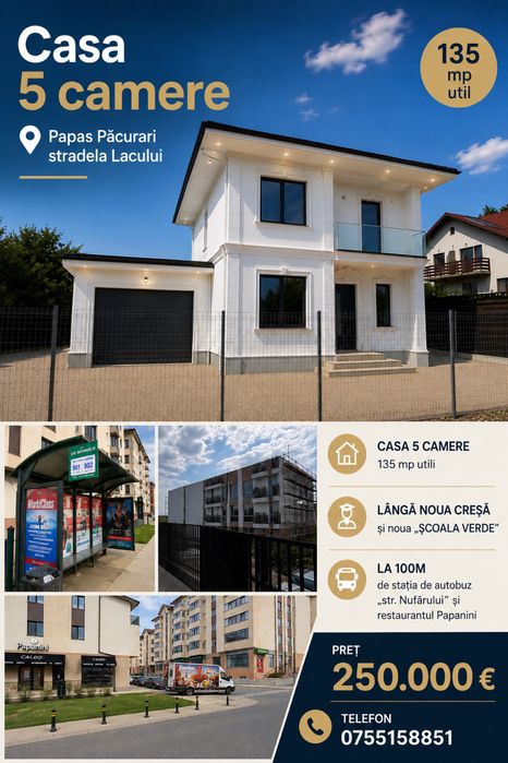 Casă 5 Camere/2 băi + Garaj zona Popas Păcurari langa Atrium Garden si noul Liceu Valea Lupului, 150mp util,